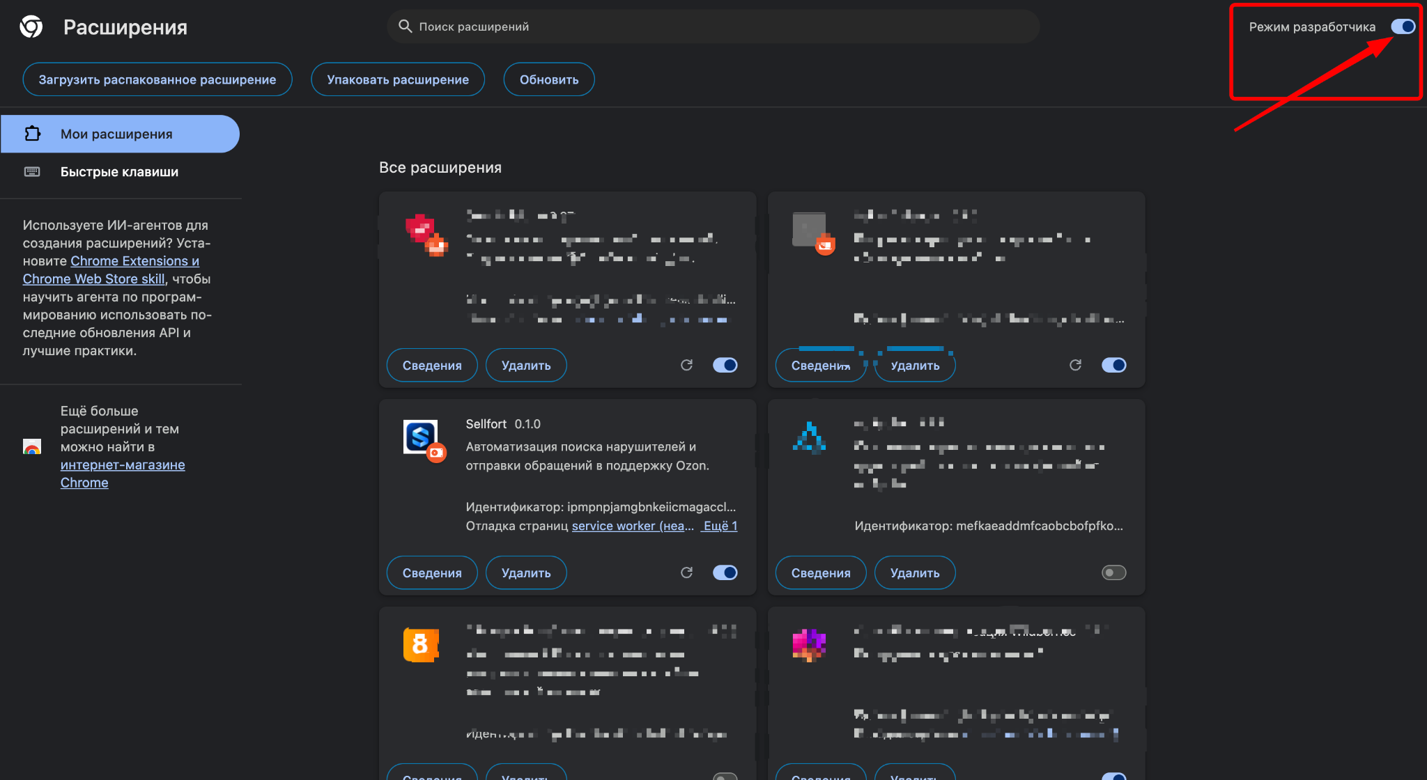 Включение режима разработчика в Chrome